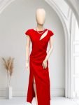 Abito Lungo Rosso Carla Ruiz Scollo Schiena Applicazione Gioiello - Cerimonia