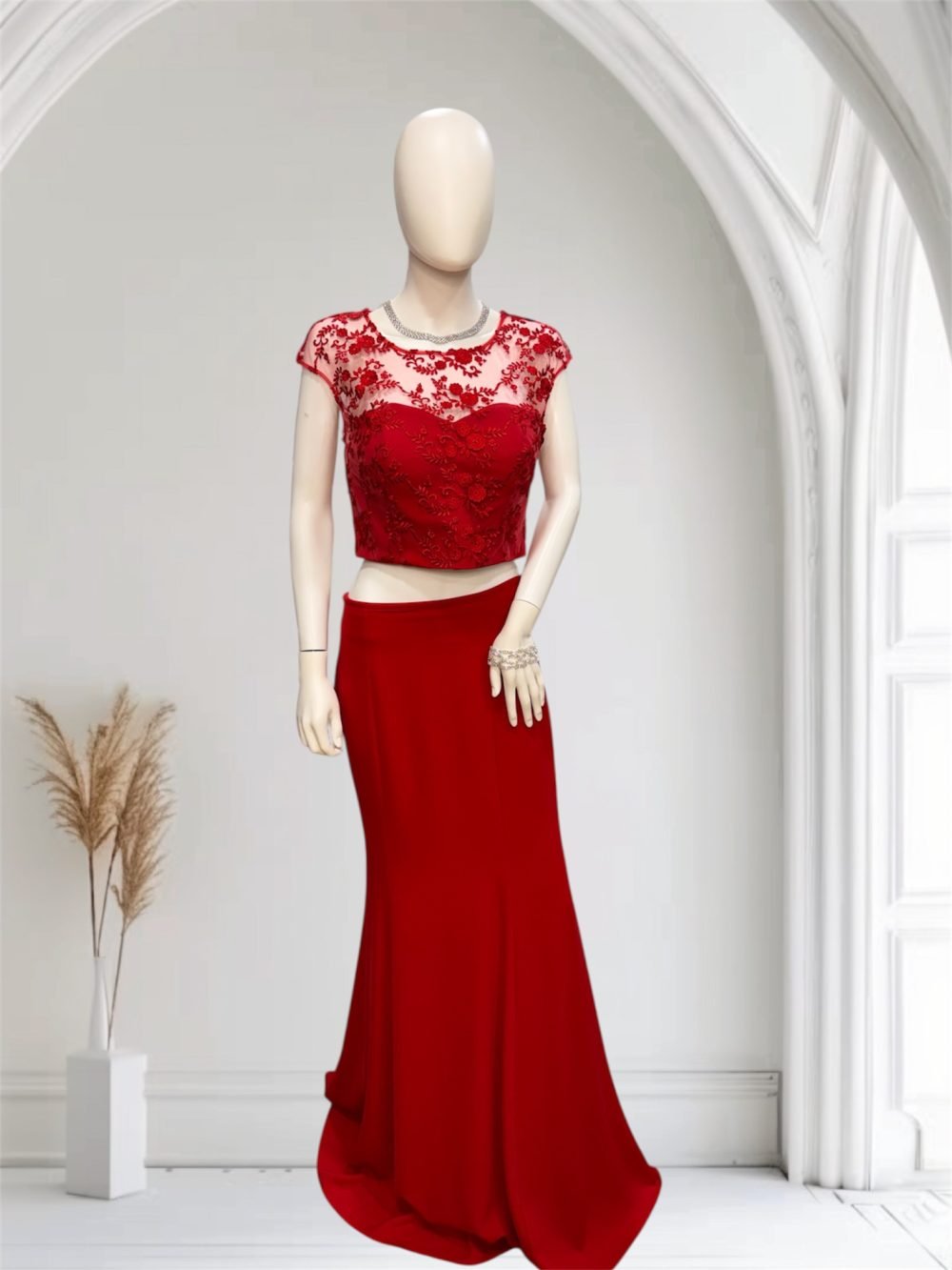 Soani 702042(1) Completo Cerimonia Soani Rosso Top Pizzo Gonna Aderente - Set Due Pezzi - 1 - Abiti da sposa, sposo e cerimonia eleganti a Palermo