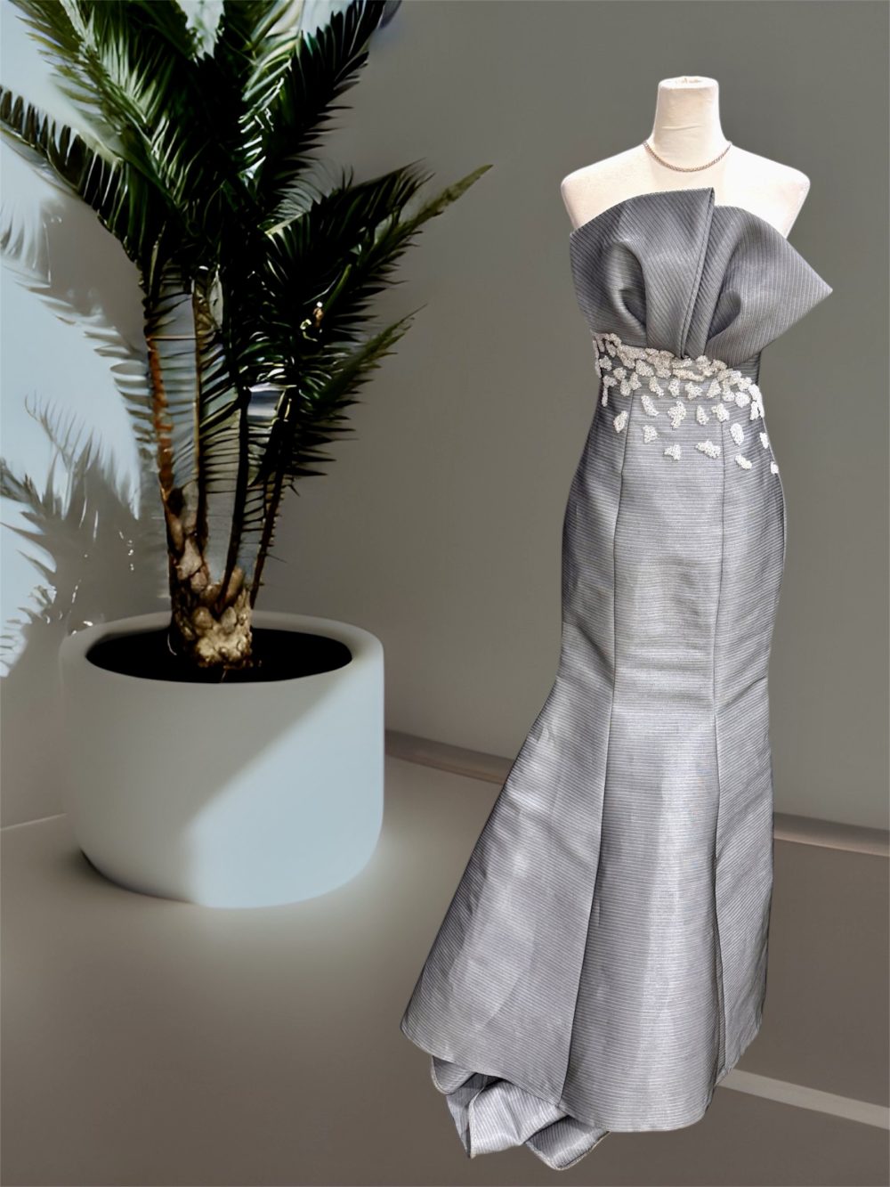 Abito argento mikado - 1 - Abiti da sposa, sposo e cerimonia eleganti a Palermo
